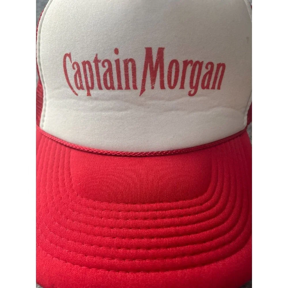 Vintage Nissun Captain Morgan Trucker Hat Adult Adjustable Red White Mesh Back
